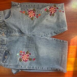 Circo Light Blue Straight-Leg Jeans with Colorful Floral Embroidery